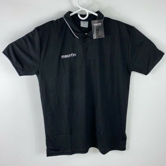 Macron Activewear Polo Shirt Black Short Sleeve - Picture 1 of 8
